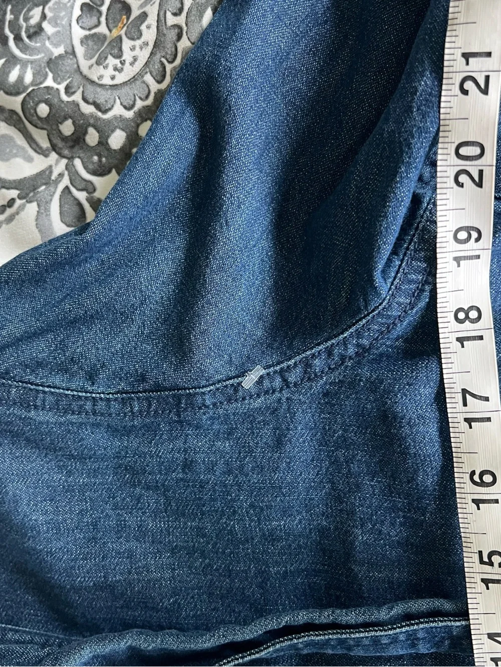Madewell Tie-Neck Chambray Denim Button-Down Shirt Blouse Medium Blue Stretch - Picture 10 of 14